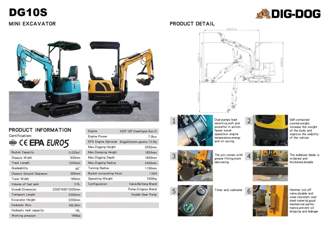 China Dg10s Factory Price 0.8t Rubber Track Mini Excavator