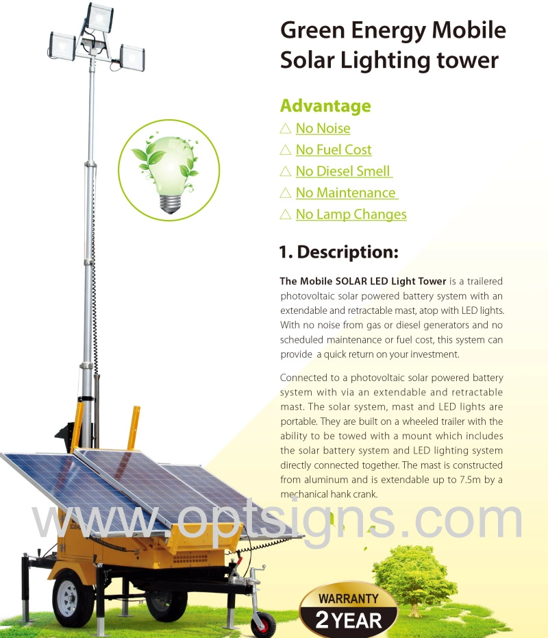 Cost Effective Solar Powered Mining Industry Lighting Telescopic Mast 12V 24V DC Electronic LED Lighting Tower