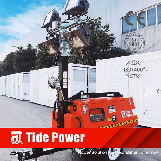 4kw 4.5kw 5.5kw 6.5kw 7.7kw 8kw Lighting Tower with 4*1000W LED Metal Halide Trailer Light Tower Price Vertical Manual Type